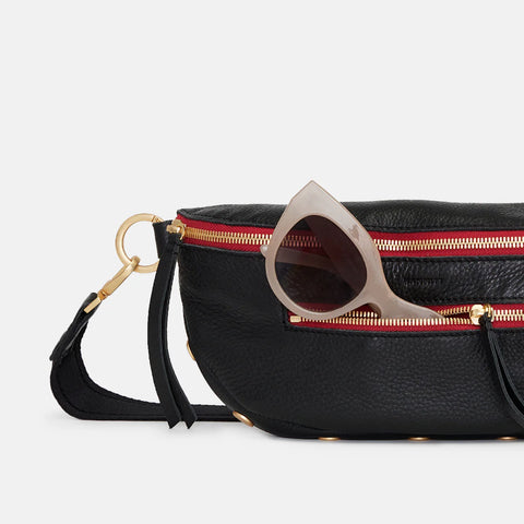 Hammitt Charles Crossbody Medium Black/Brushed Gold Red Zip
