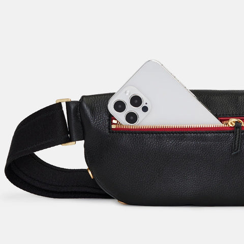 Hammitt Charles Crossbody Medium Black/Brushed Gold Red Zip