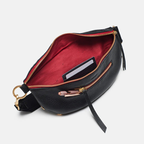 Hammitt Charles Crossbody Medium Black/Brushed Gold Red Zip