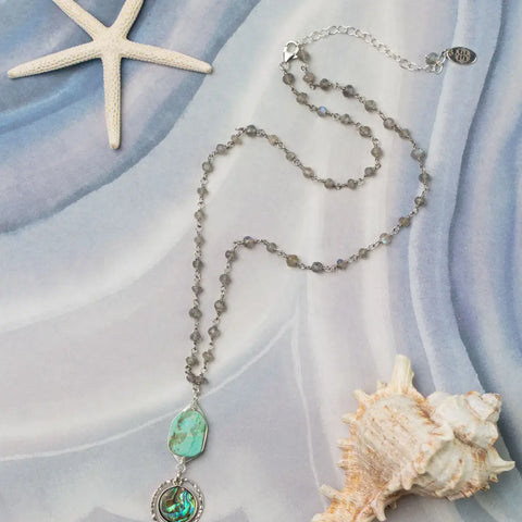 Anne Vaughan Mystic 17-19" Turquoise with Abalone, Labradorite Simple Necklace