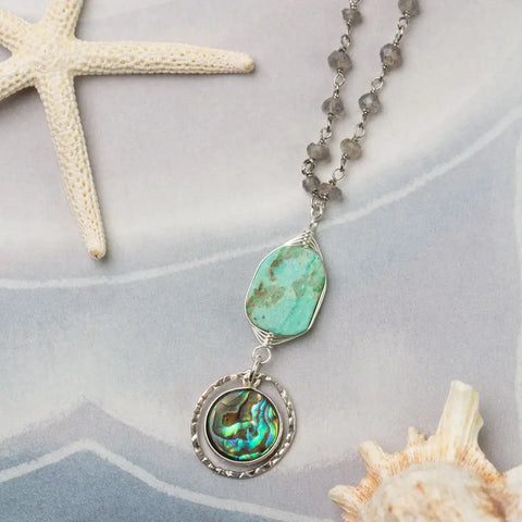 Anne Vaughan Mystic 17-19" Turquoise with Abalone, Labradorite Simple Necklace