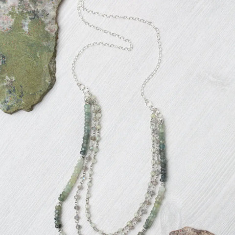 Anne Vaughan Resilience 21.5-23.5" Green Moss Aquamarine, Labradorite, Prehnite Multistrand Necklace