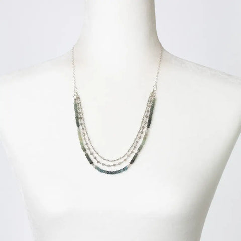 Anne Vaughan Resilience 21.5-23.5" Green Moss Aquamarine, Labradorite, Prehnite Multistrand Necklace