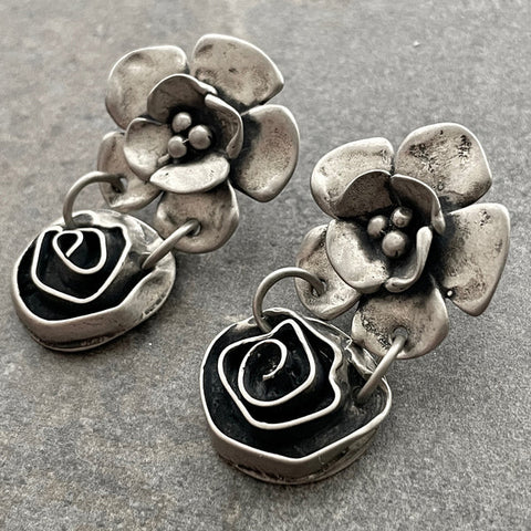 Sherry Tinsman Double Dogwood and Rose Earrings