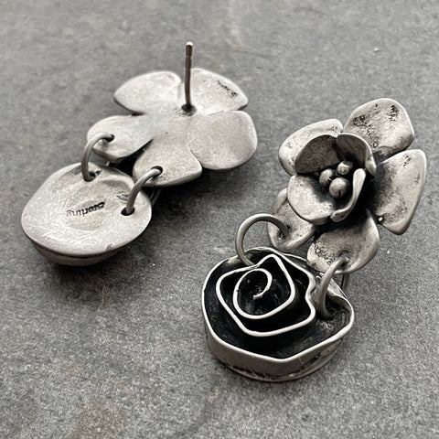Sherry Tinsman Double Dogwood and Rose Earrings