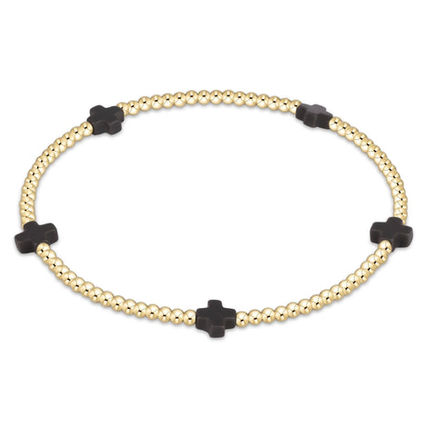enewton signature cross small gold pattern 2mm bead bracelet - charcoal