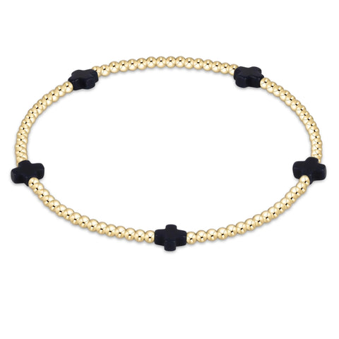 enewton signature cross small gold pattern 2mm bead bracelet - navy