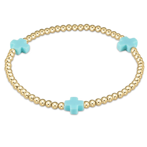 enewton signature cross gold pattern 3mm bead bracelet - turquoise