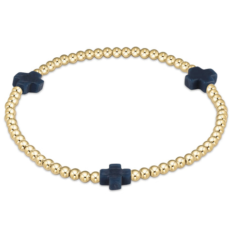 enewton signature cross gold pattern 3mm bead bracelet - navy
