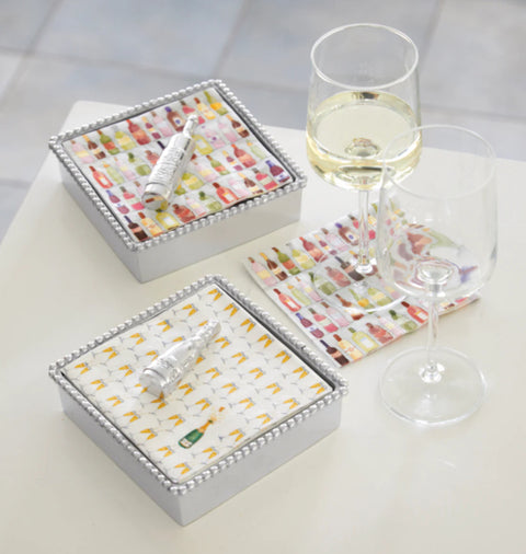 Mariposa Wine Bottle Beaded Napkin Box Set