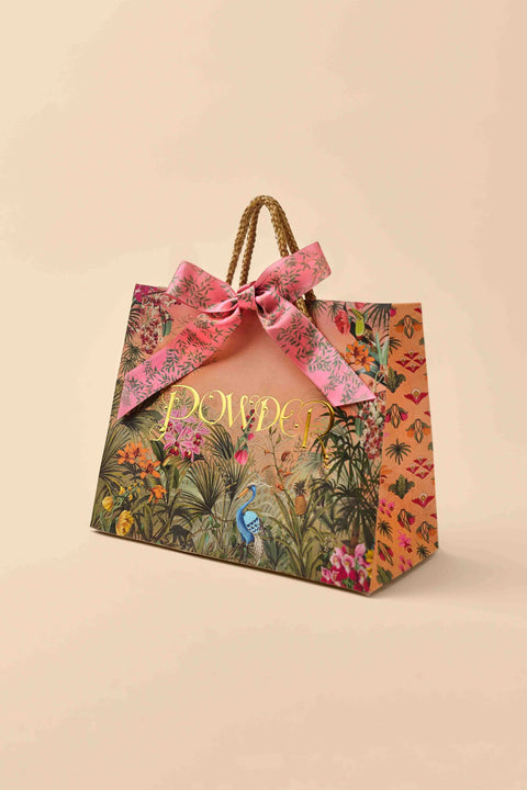 Powder Jewelry Roll - Oriental Crane Ochre Pink