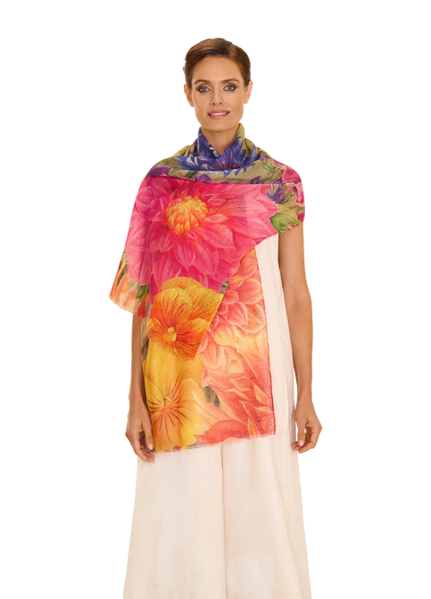 Powder Linen/Cotton Scarf - Bountiful Blooms