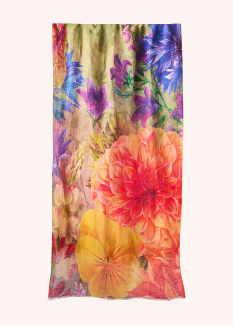 Powder Linen/Cotton Scarf - Bountiful Blooms