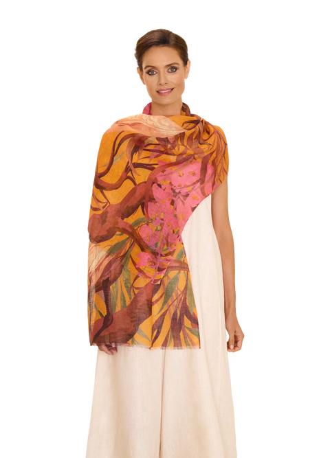 Powder Linen/Cotton Scarf - Oriental Crane