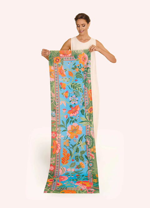 Powder Cotton Scarf - Folky Floral Cornflower Blue