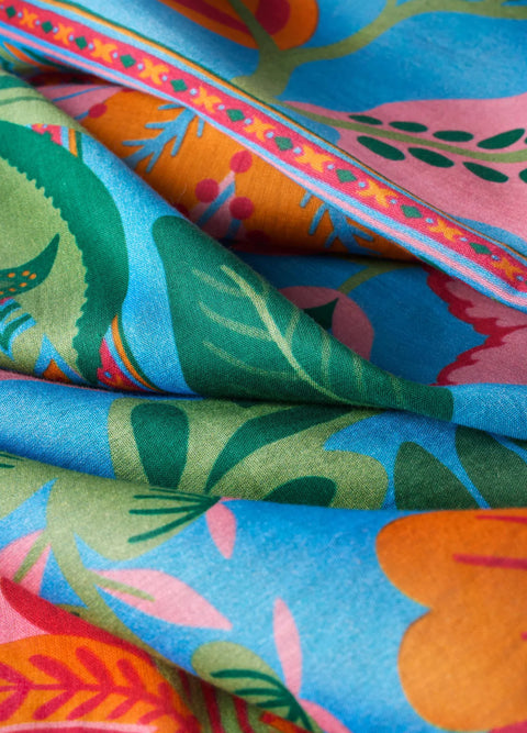 Powder Cotton Scarf - Folky Floral Cornflower Blue