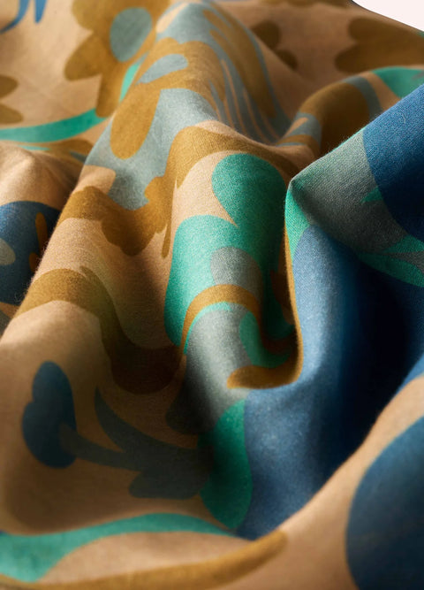 Powder Cotton Scarf - Springtime Floral Denim Blue