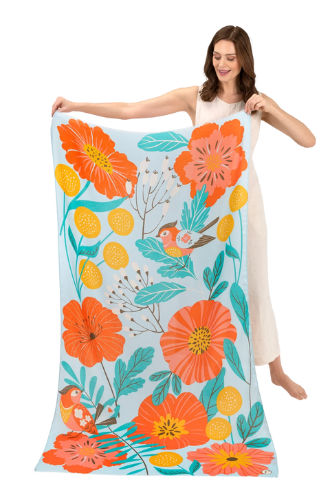 Powder Print Scarf - Lovebirds in a Poppy Field Blue