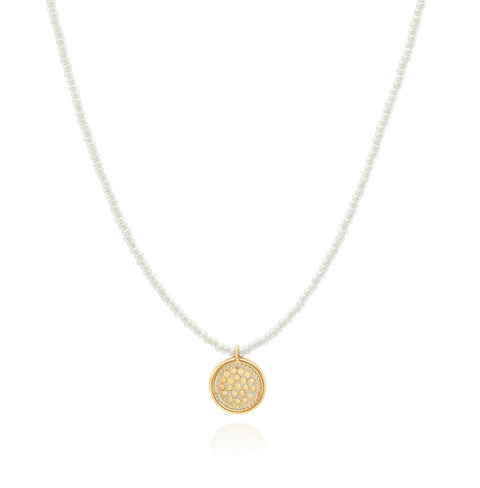 Anna Beck Delicate Beaded Pearl Circle Pendant Necklace - Gold
