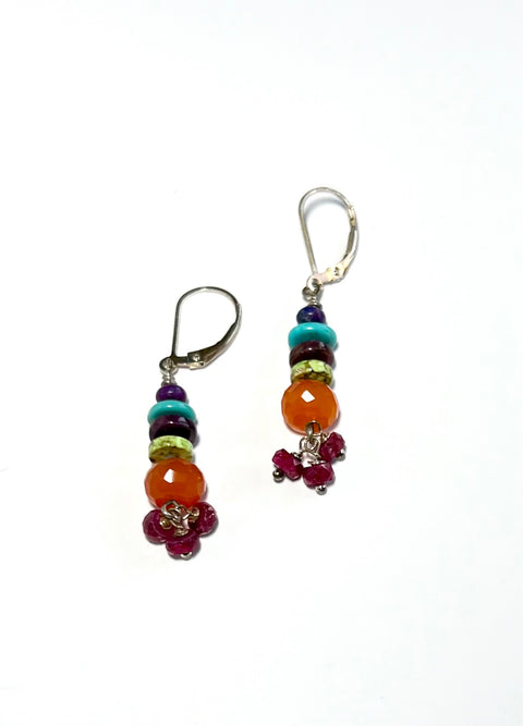 Riverstone Carnelian With Multi Stone Earrings