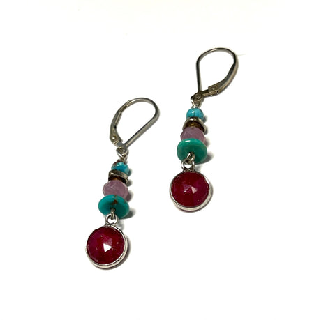 Riverstone Ruby with Turquoise Earrings