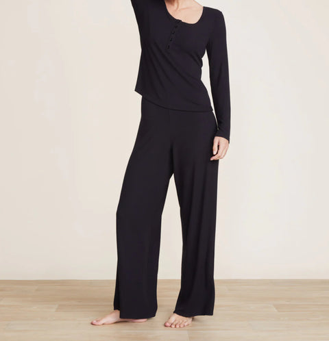 Barefoot Dreams Malibu Collection® Ultra-Soft Rib Long Sleeve Henley Black
