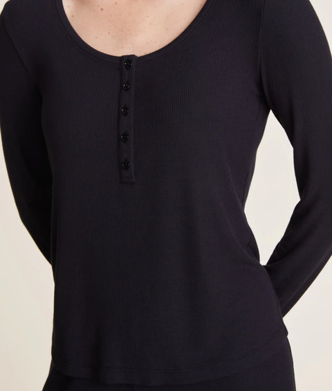 Barefoot Dreams Malibu Collection® Ultra-Soft Rib Long Sleeve Henley Black