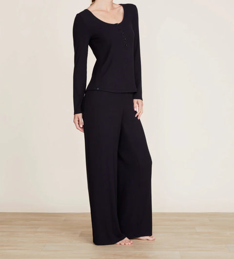 Barefoot Dreams Malibu Collection® Ultra-Soft Rib Long Sleeve Henley Black