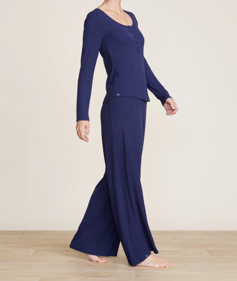 Barefoot Dreams Malibu Collection® Ultra-Soft Rib Long Sleeve Henley Blue Ink