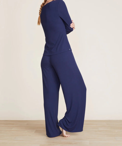 Barefoot Dreams Malibu Collection® Ultra-Soft Rib Long Sleeve Henley Blue Ink