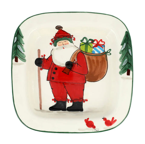 Vietri Old St. Nick Small Rimmed Square Platter with Gifts