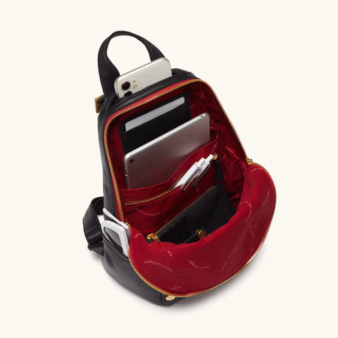 Hammitt Hunter Backpack Medium Black/Brushed Gold Red Zip