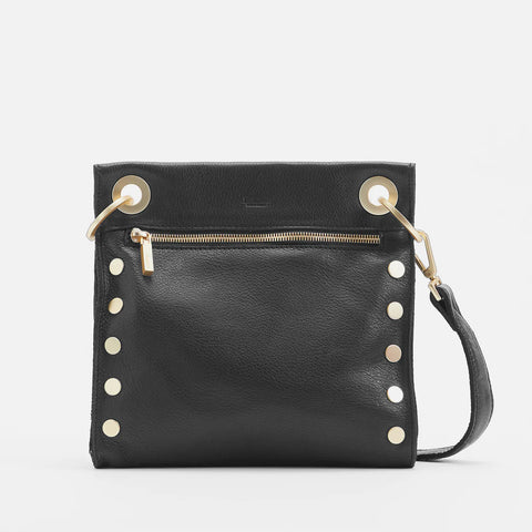 Hammitt Tony Medium Black Brushed Gold Leather Crossbody
