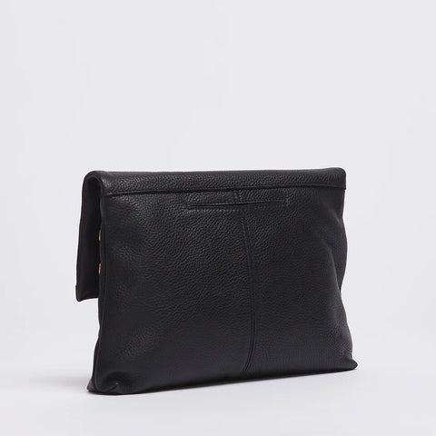 Hammitt VIP Large Black/Brushed Gold Red Zip Leather Crossbody Clutch