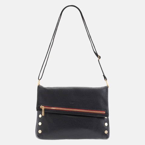 Hammitt VIP Large Black/Brushed Gold Red Zip Leather Crossbody Clutch