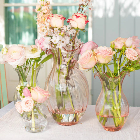 Vietri Hibiscus Glass Pink Vertical Fluted Medium Vase