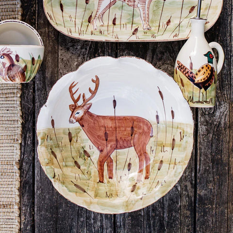 Vietri Wildlife Footed Deer Pedestal Fruit Bowl