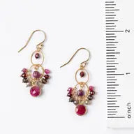 ANNE VAUGHAN DECADENCE GARNET, SMOKY QUARTZ WITH RUBY JADE CLUSTER EARRINGS