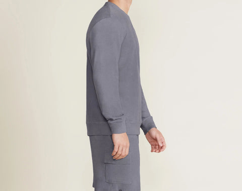 Barefoot Dreams Malibu Collection® Men's Brushed Fleece Split Neck Pullover Coal