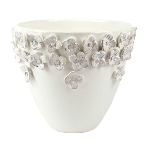 Vietri Rustic Garden White Medium Flower Cachepot