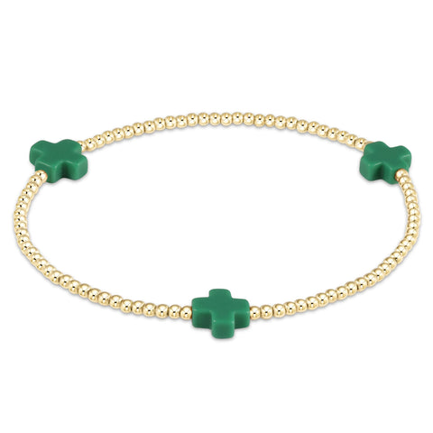 enewton signature cross gold pattern 2mm bead bracelet - emerald