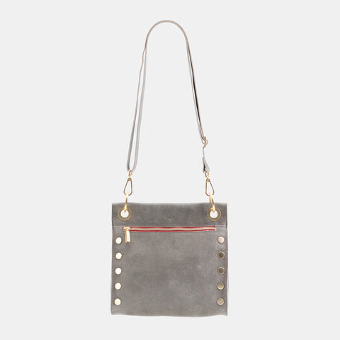 Hammitt Tony Medium Pewter/Brushed Gold Red Zip Leather Crossbody