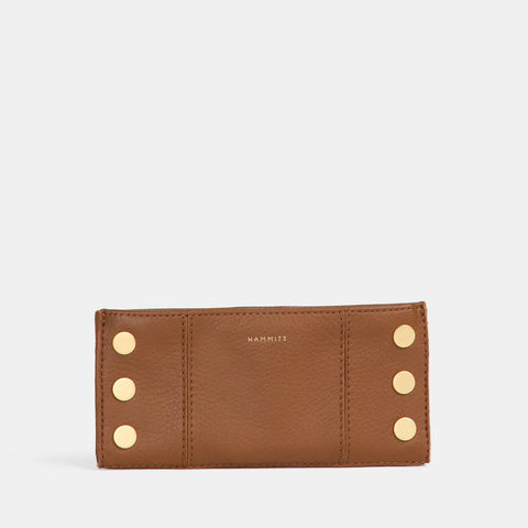 Hammitt 110 North Mahogany Pebble/Brushed Gold Red Zip Wallet
