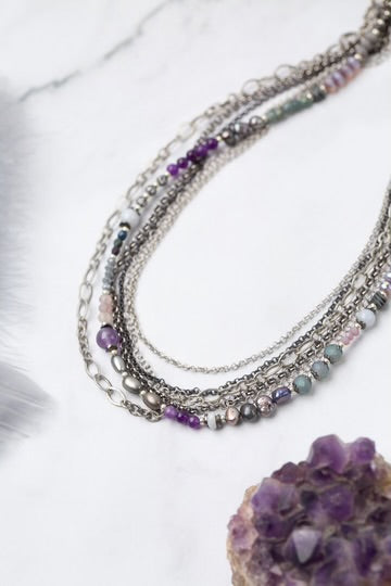 Anne Vaughan Reflections 17.5-19.5" Amethyst, Czech Glass, Pearl Multistrand Necklace