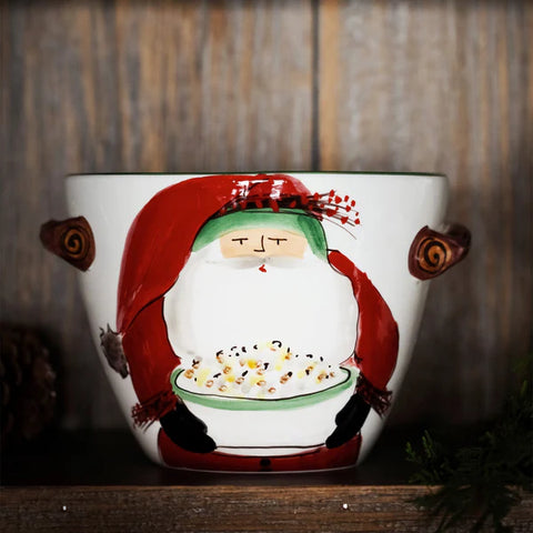 Vietri Old St. Nick Handled Deep Serving Bowl with Popcorn