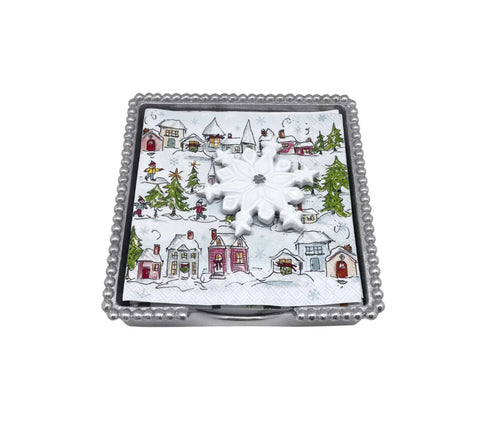 Mariposa White Snowflake Beaded Napkin Box Set