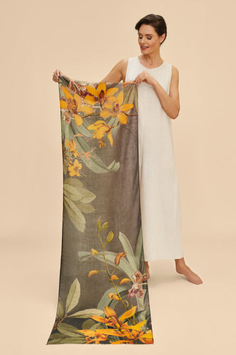 Powder Botany Bliss in Charcoal Wool Wrap Scarf