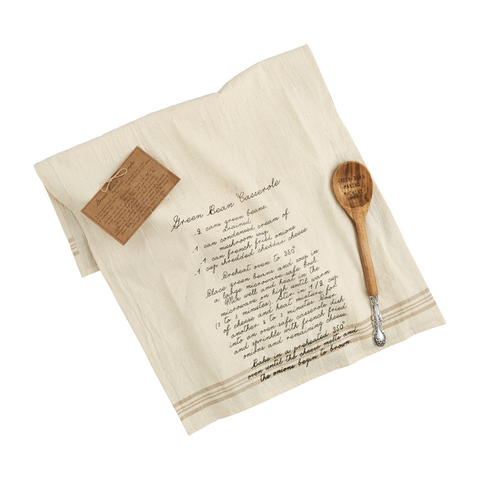 Mudpie Green Bean Recipe Spoon and Hand Towel Set