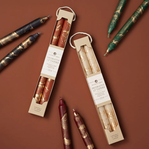 Northern Lights 12" Decorative Tapers Cream w/ Gold - 2 Pack