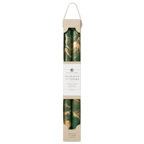 Northern Lights 12" Decorative Tapers Hunter Green with Gold - 2 Pack